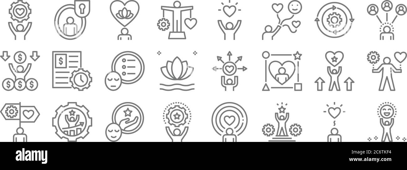 icônes de ligne d'équilibre de vie professionnelle. ensemble linéaire. ensemble de ligne de vecteur de qualité comme apprécier, succès, compétence, orientation, motivation, priorité, relation, qualité Illustration de Vecteur