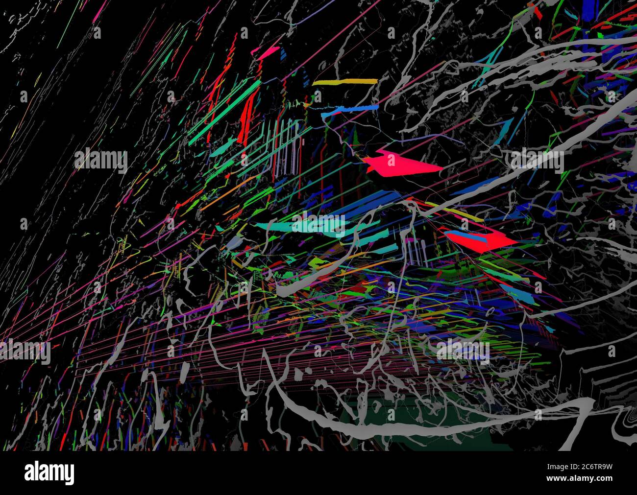 éléments 3d dans un espace, des formes, des lignes d'arrière-plan noir. Présentation pour le concept de technologie, INFORMATIQUE, nouvelle technologie, réalité virtuelle, cyberespace, science. Banque D'Images