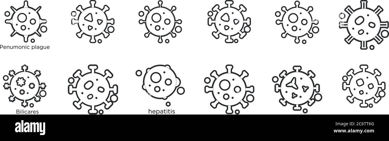 ensemble de 12 icônes de contour mince telles que le rotavirus, maladie auto-immune, la peste porcine africaine, les adénoïdes, le sras, le cancer de la prostate pour le web, mobile Illustration de Vecteur