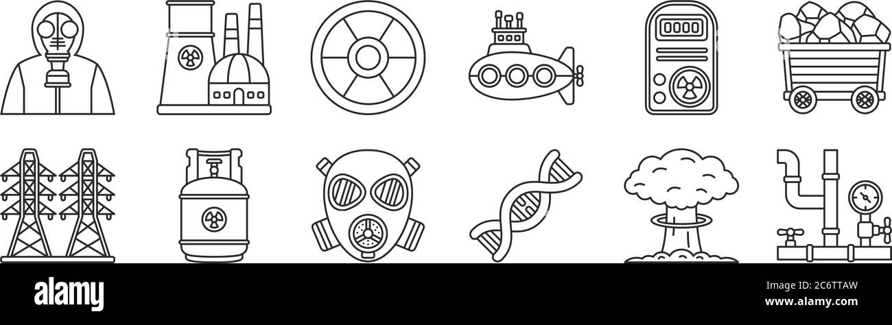 ensemble de 12 icônes de contour mince telles que tuyau, adn, combustible gazeux, dosimètre, radioactif, centrale nucléaire pour le web, mobile Illustration de Vecteur