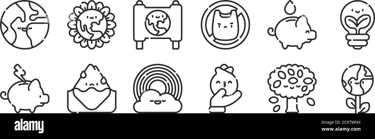 ensemble de 12 icônes de contour mince comme la terre, rose, iceberg, sauver l'eau, campagne, terre pour le web, mobile Illustration de Vecteur