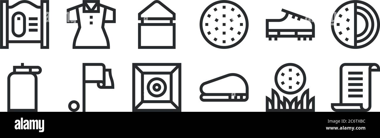 ensemble de 12 icônes de contour mince telles que les règles, le golf, le drapeau, la chaussure, le tee-shirt, le polo pour le web, mobile Illustration de Vecteur