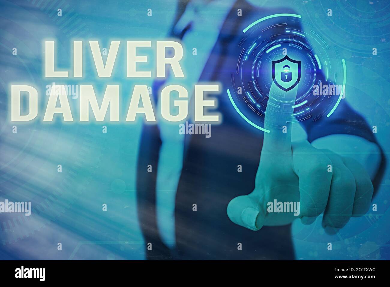 Écriture conceptuelle montrant des lésions hépatiques. Concept signifiant tout trouble de la cirrhose du foie ou de la cicatrisation du foie cadenas Graphics pour web da Banque D'Images