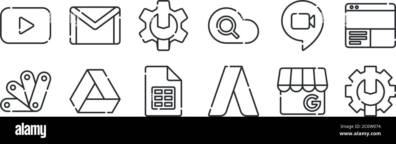 ensemble de 12 icônes de contour mince telles que admin, adwords, lecteur google, handout, admin, gmail pour le web, mobile Illustration de Vecteur