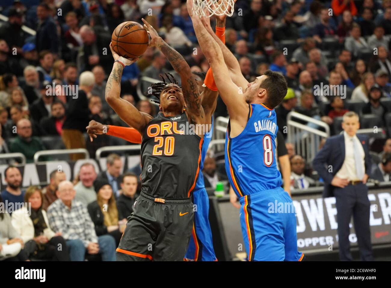 Le joueur Orlando Magic Markell Fultz #20 tente de fabriquer un baket au Amway Centre à Orlando en Floride le mercredi 22 janvier 2020. Crédit photo : m Banque D'Images