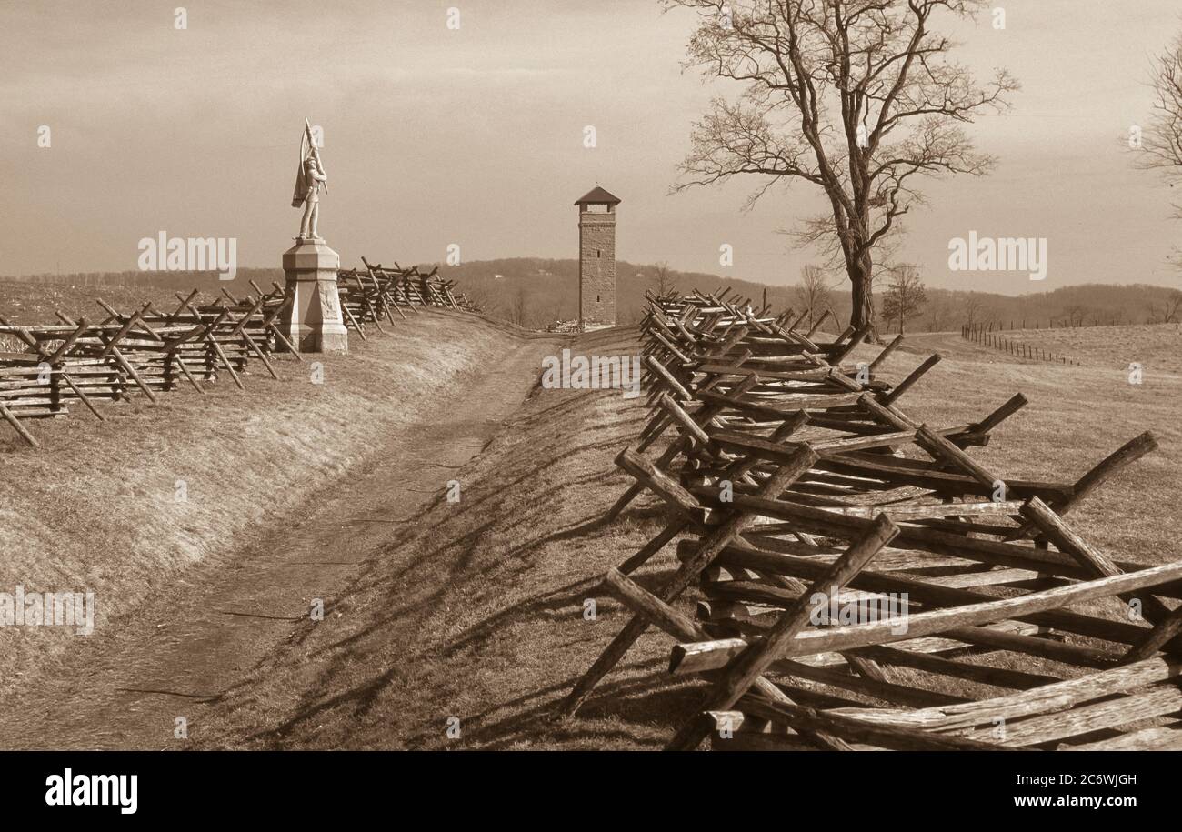 SHARPSBURG, MARYLAND, Etats-Unis - Sunken Road, Bloody Lane, au champ de bataille national d'Antietam, Guerre civile. Banque D'Images