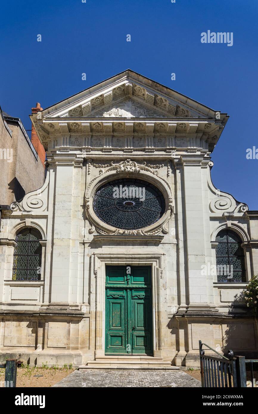Façade du temple protestant du XVIIe siècle (construit en 1676), rue de la Préfecture, Tours, Indre-et-Loire, France. Banque D'Images