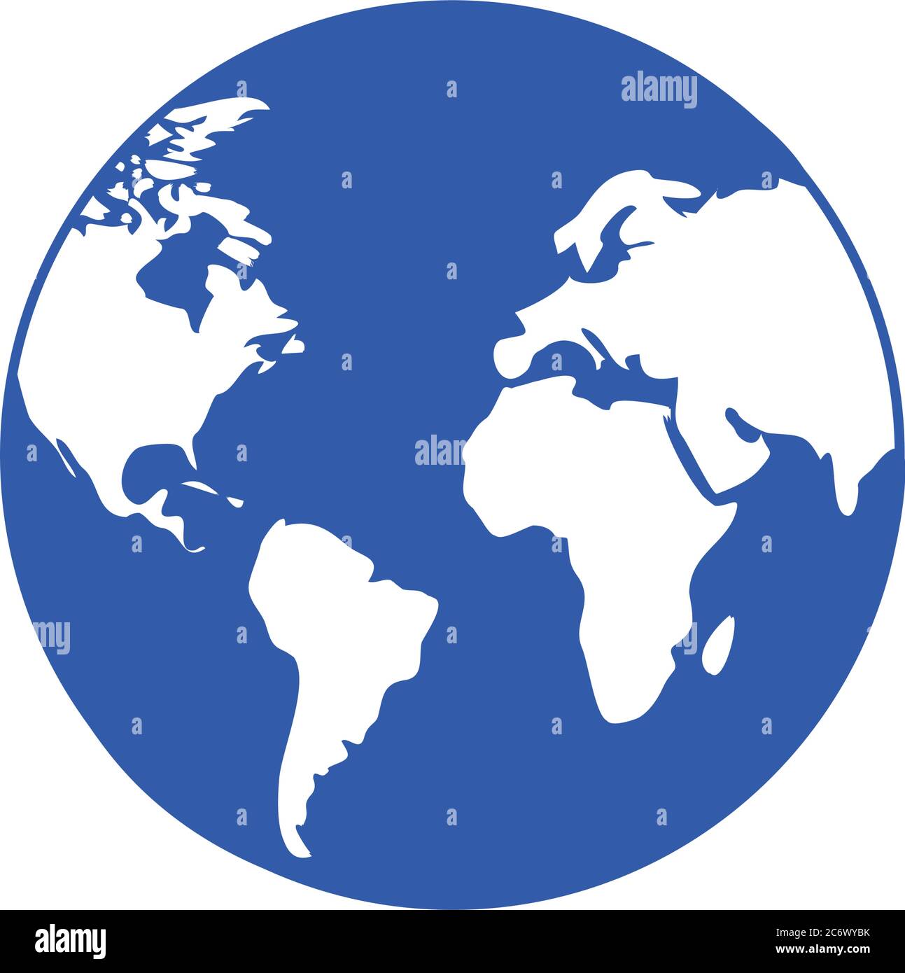 globe bleu emblématique du monde avec des continents blancs simple plate circulaire icône vecteur Illustration de Vecteur