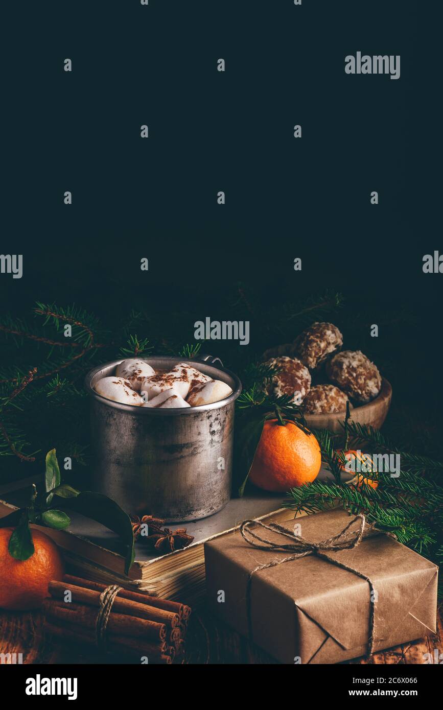 Tasse de chocolat chaud avec des guimauves Banque D'Images