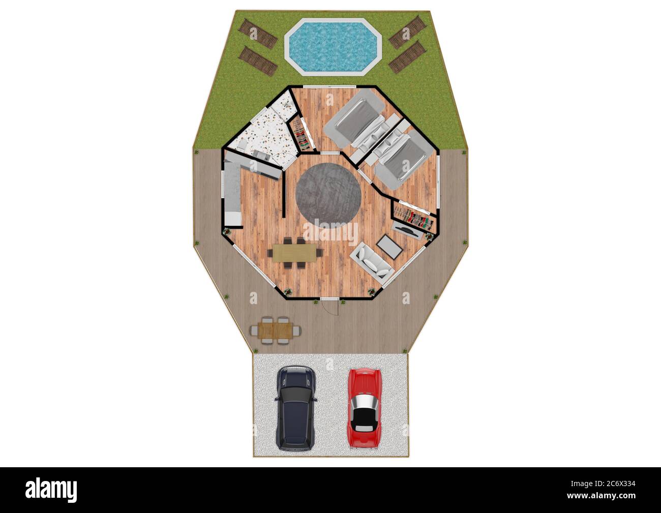 Plan du site. plan d'étage 3d. Plan d'étage noir et blanc. Plan d'étage vue du dessus. Plan de la surface de vente. Banque D'Images