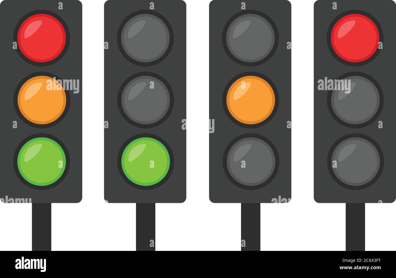 ensemble de feux de signalisation icône rouge vert et orange simple dési. plat Illustration de Vecteur