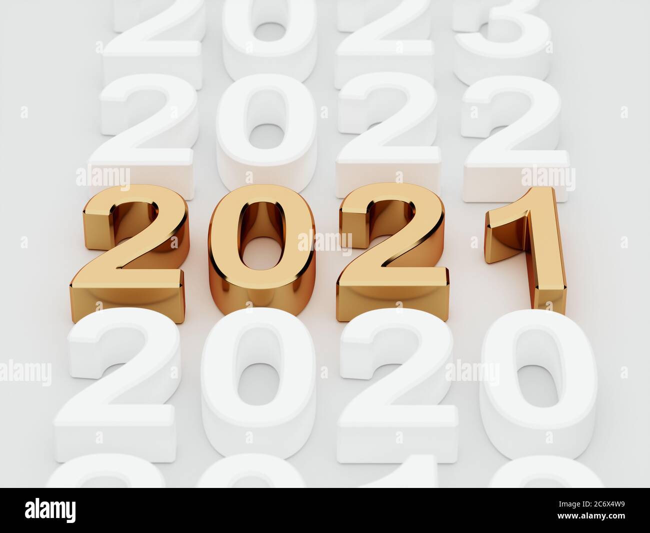 illustration 3d du signe doré de 2021 ans. Mise au point douce Banque D'Images