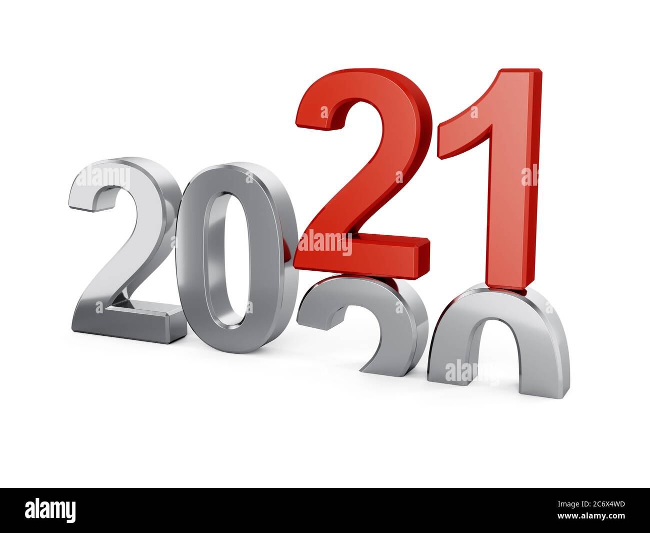 Illustration 3d du concept du nouvel an 2021 isolé sur fond blanc Banque D'Images