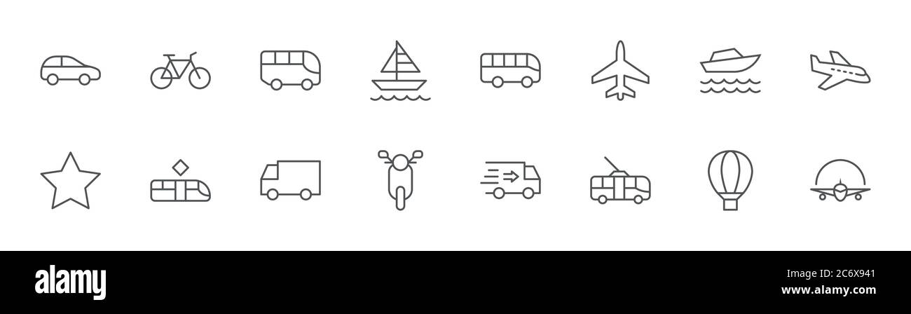 Icônes de lignes liées aux transports publics. Icon bus, vélo, piste. Contour modifiable Illustration de Vecteur