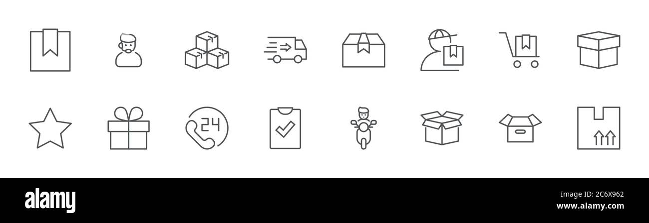 Icône ligne de livraison. Il contient la boîte de symboles et la page d'accueil. Contour modifiable Illustration de Vecteur