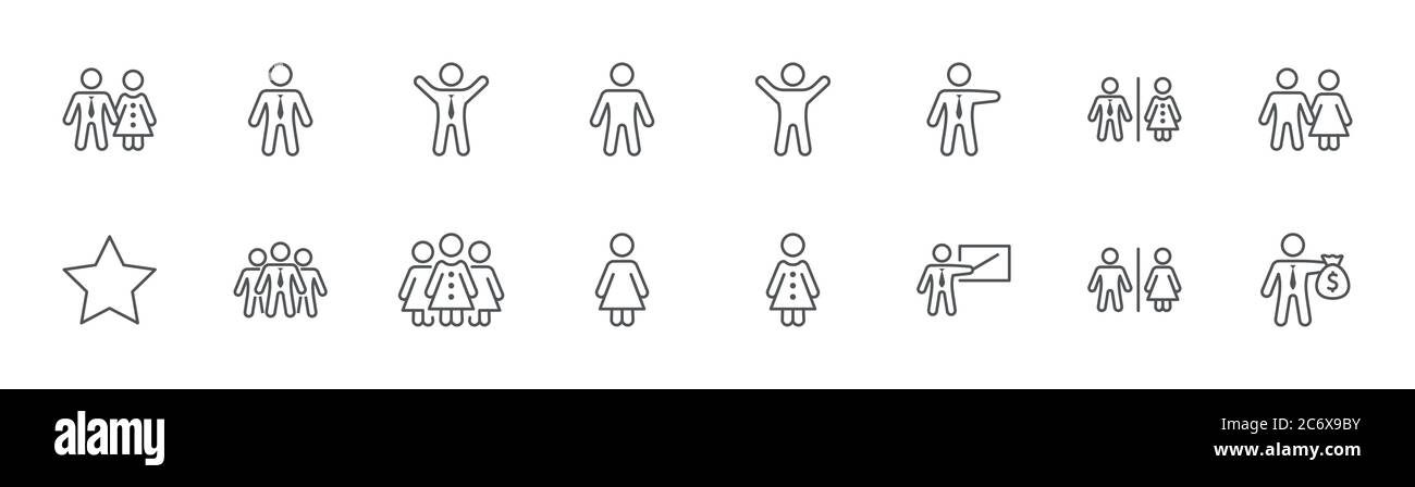 Icônes de la ligne personnes. Homme, femme, famille, toilettes, enseignant. Contour modifiable Illustration de Vecteur