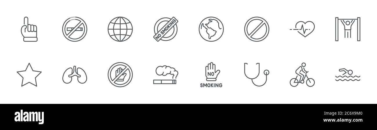 Icônes de la ligne internationale sans tabac. Cigarettes, fumeurs. Contour modifiable Illustration de Vecteur