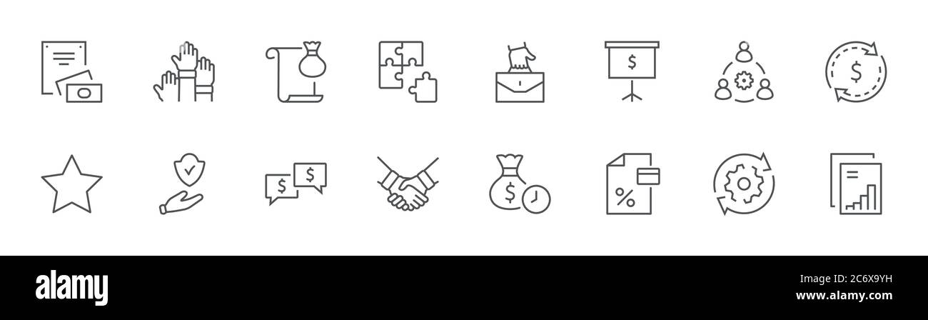 Icônes de la ligne de coopération commerciale. Icônes Puzzle travail synergie équipe. Contour modifiable Illustration de Vecteur