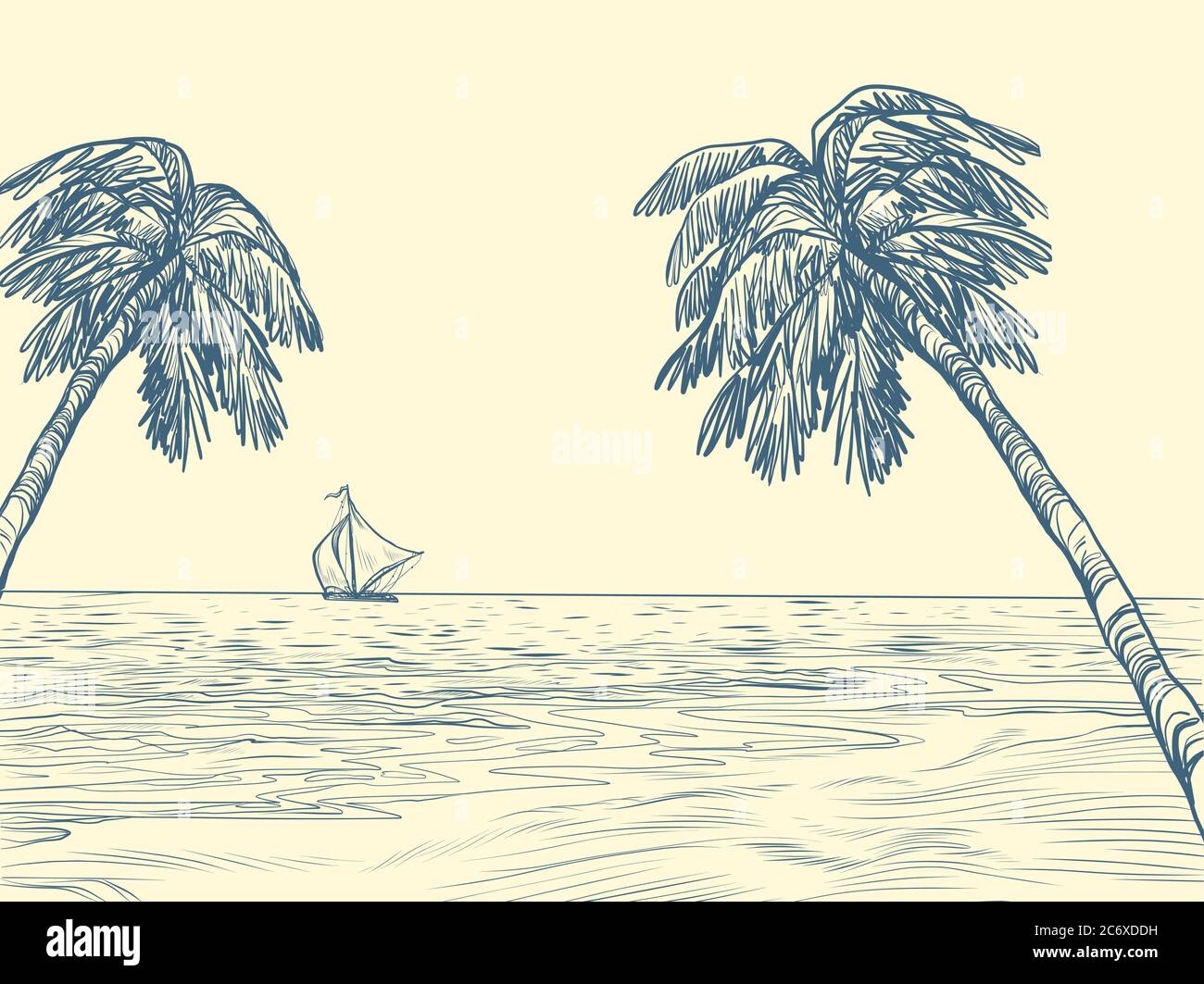 silhouette de contour de mer des palmiers Illustration de Vecteur