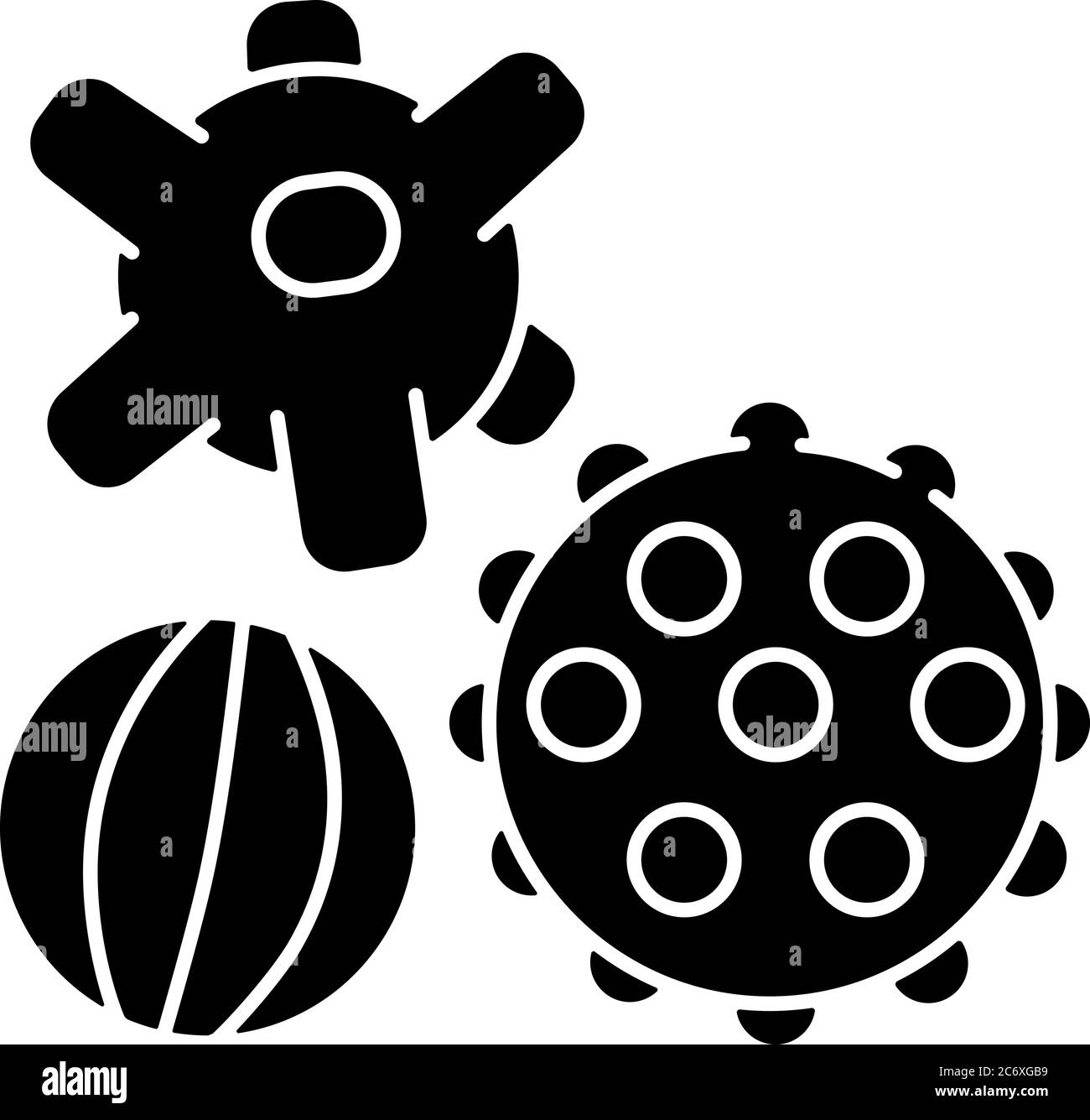 Icône de glyphe noir de billes sensorielles. Boules tactiles et picky. Petite enfance. Jouets pour le développement des nourrissons. Compétences moteur fines et brutes. Symbole de silhouette Illustration de Vecteur