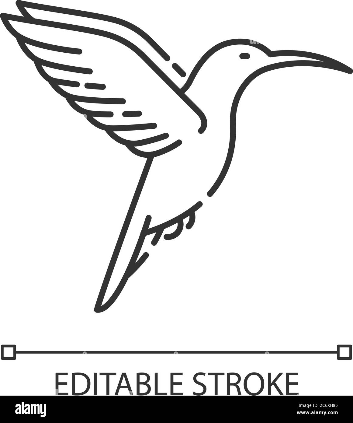 Icône linéaire Perfect pixel Hummingbird. Faune d'Amérique du Sud et du Nord. Illustration personnalisable de l'ornithologie à lignes fines. Symbole de contour. Petit colibri Illustration de Vecteur