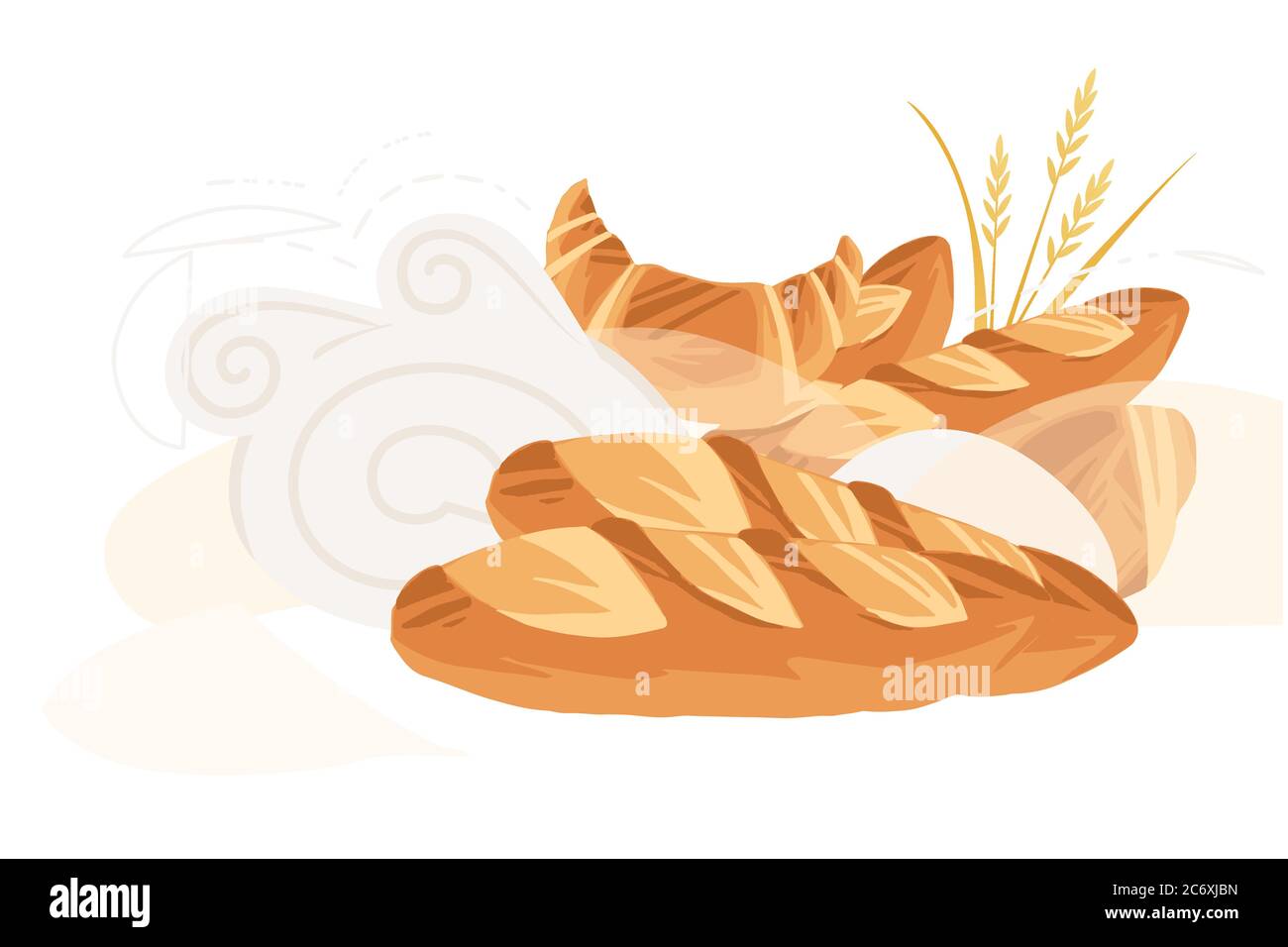 Publicité flyer design avec des produits de boulangerie pour la pâtisserie dessin animé de la boutique de pain de la collection de pain plat vecteur illustration sur fond blanc Illustration de Vecteur
