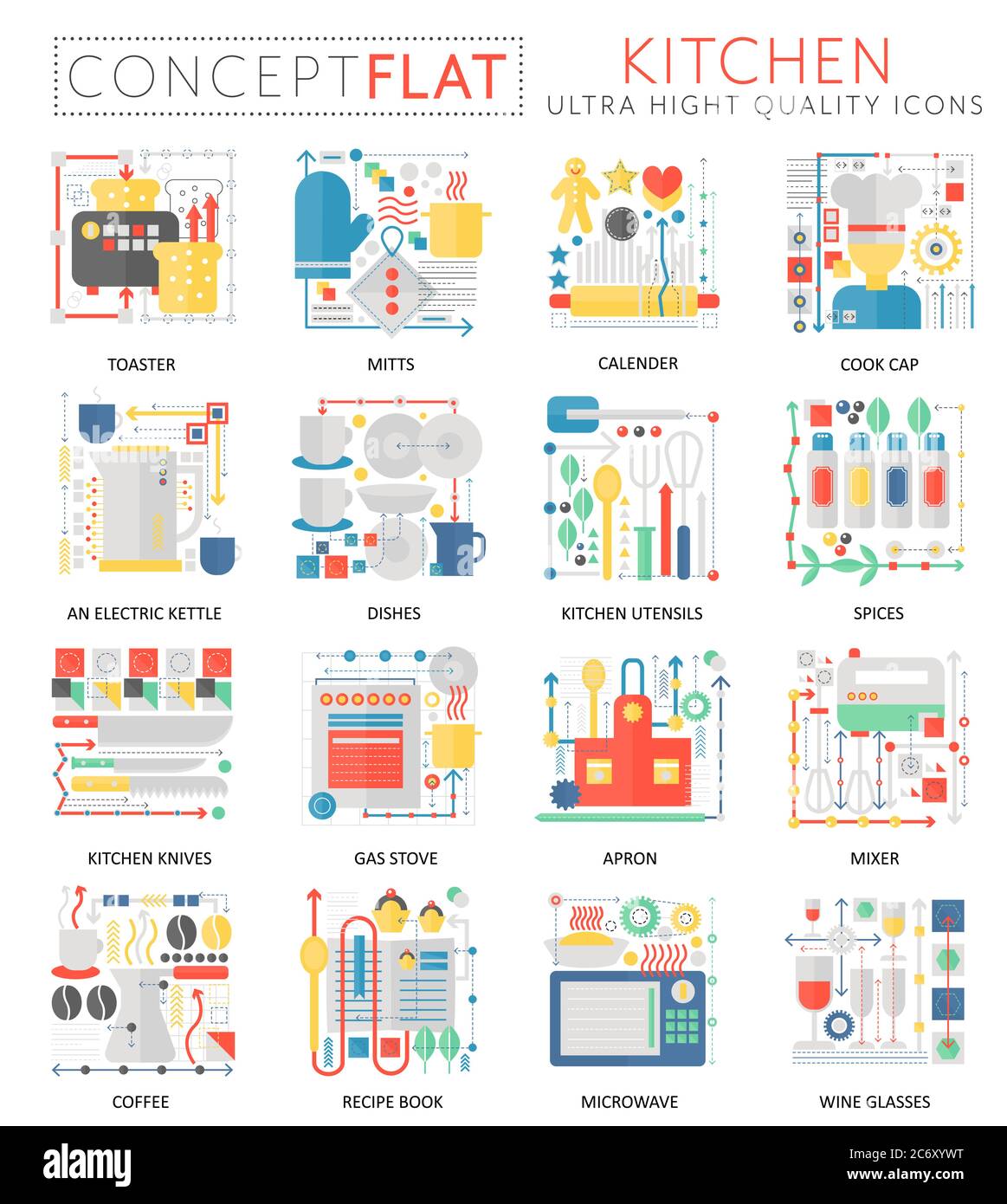 Infographics mini concept cuisine outils icônes pour le Web. Couleur de qualité supérieure conception plate conceptuel web graphiques éléments icônes. Concepts de cuisine Illustration de Vecteur