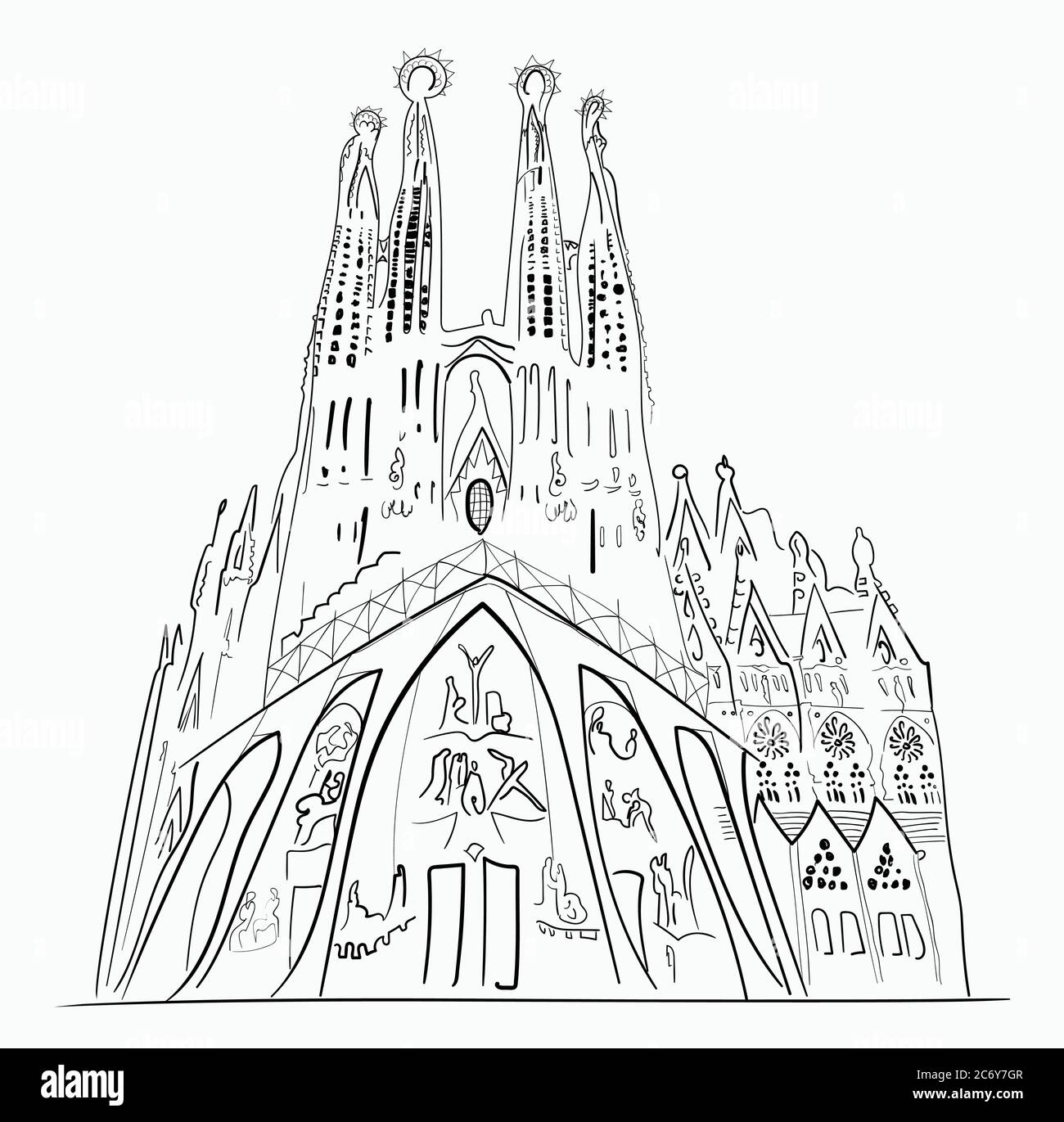 Illustration de la Sagrada Familia à Barcelone. Esquisse dessinée à la main Illustration de Vecteur