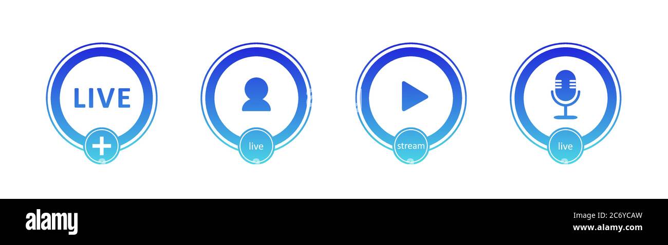 Ensemble d'icônes de diffusion en direct. Symboles de gradient et boutons de diffusion en direct, diffusion, webinaire en ligne. Étiquette pour la télévision, les émissions, les films et les émissions en direct Illustration de Vecteur