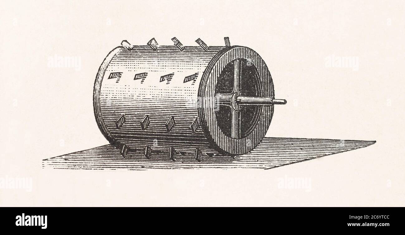 Goupille de batteur (américain) batteuse. Gravure du XIXe siècle. Banque D'Images