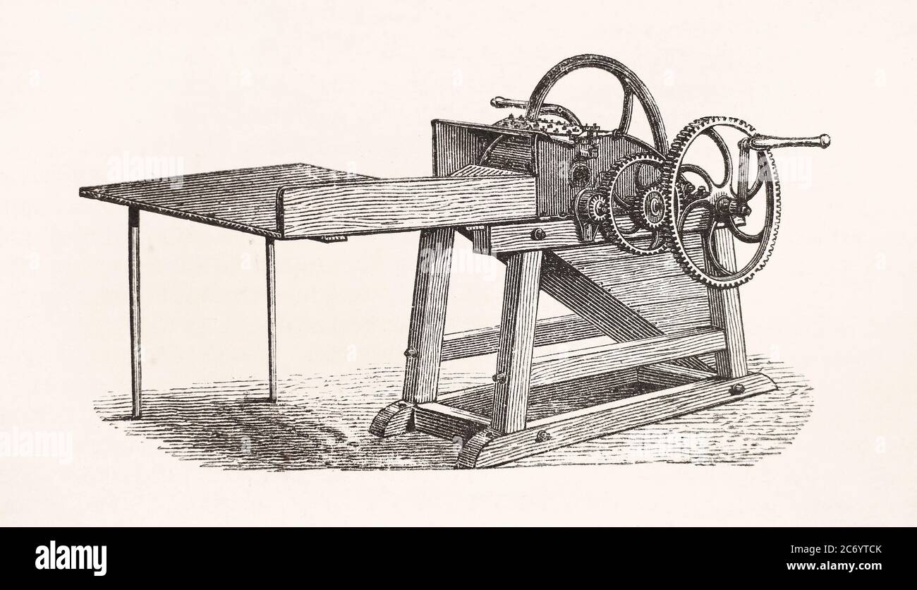 Batteur à main pour traitement du grain. Gravure du XIXe siècle. Banque D'Images