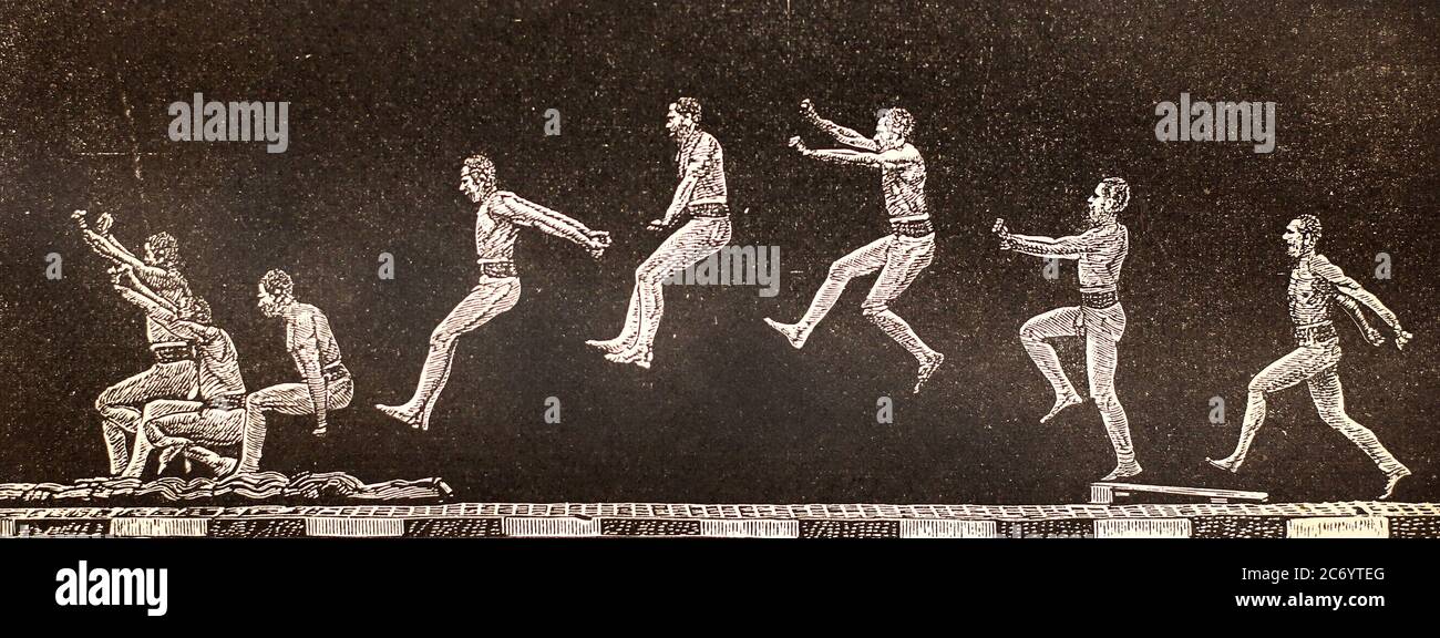 Photo instantanée d'un homme qui saute. La photo du XIXe siècle. Banque D'Images