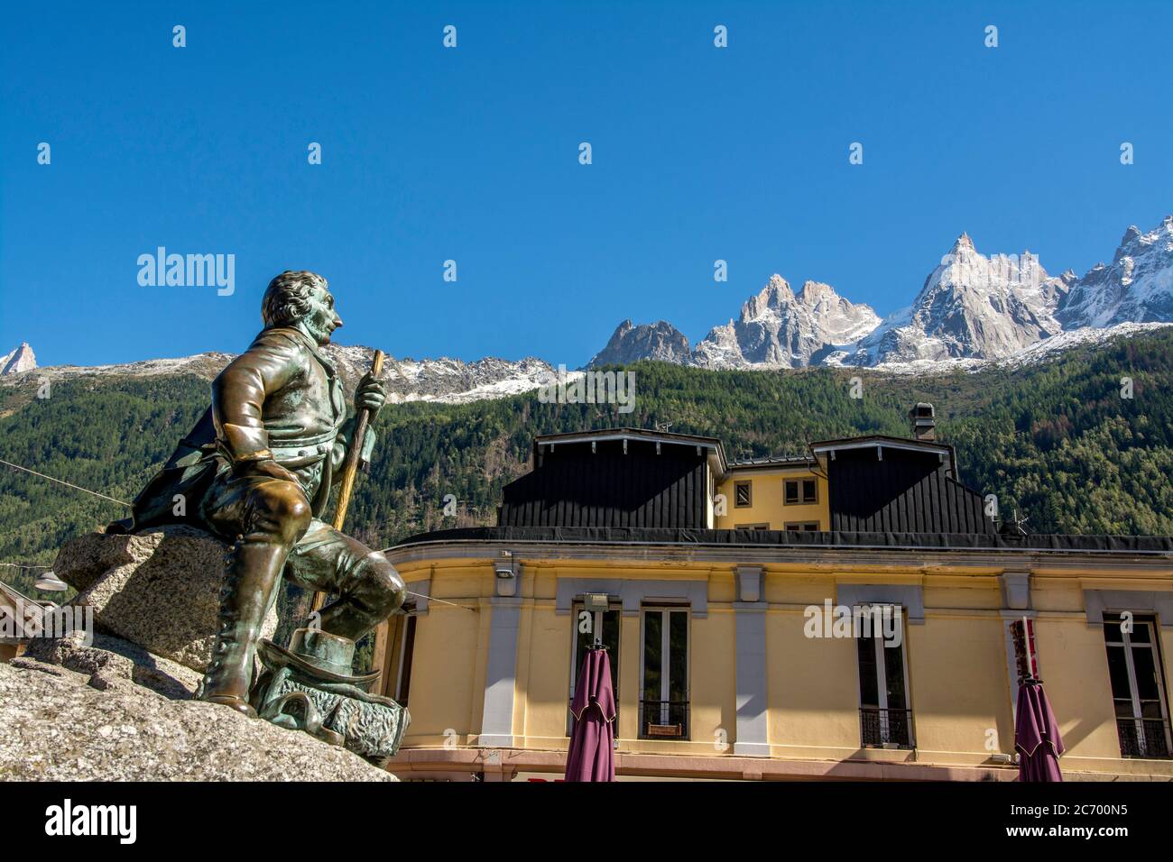 Statue de Michel Gabriel Paccard à Chamonix, Savoie, Auvergne-Rhône-Alpes, France Banque D'Images