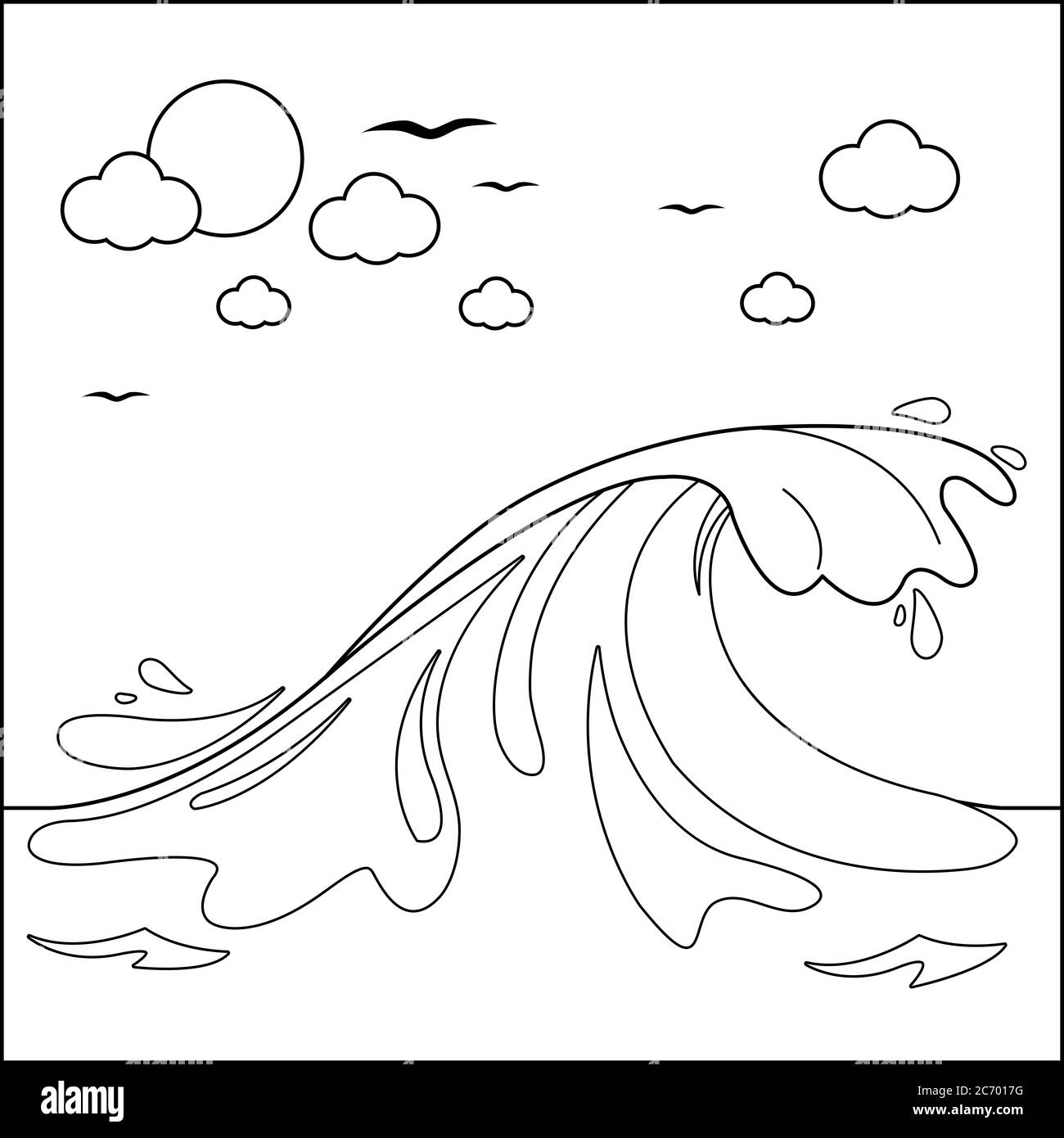 Fond marin avec grande vague. Page de couleur noir et blanc Banque D'Images