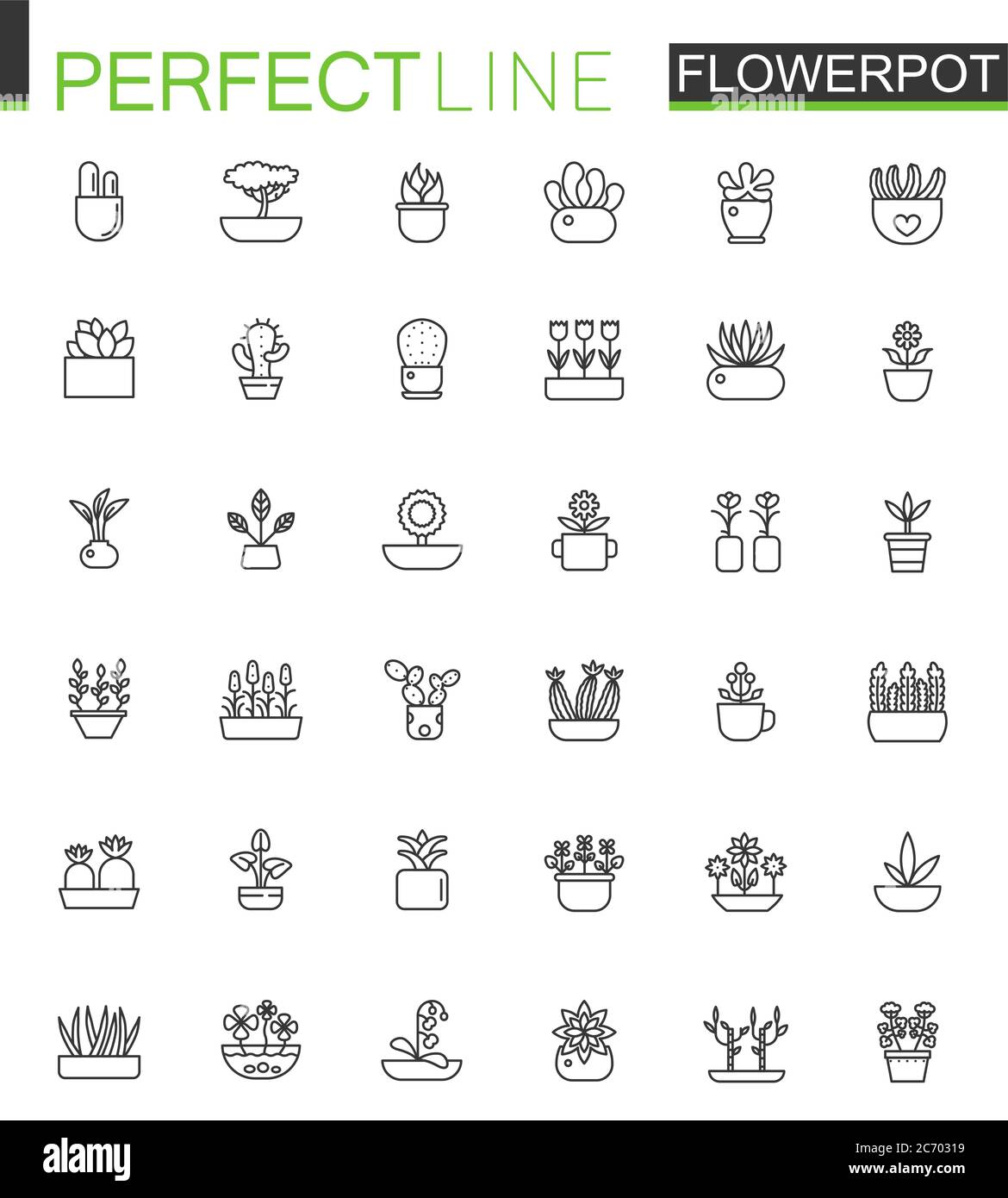 Fleurs dans des pots de fines lignes web icônes ensemble. Motif icône de contour Illustration de Vecteur