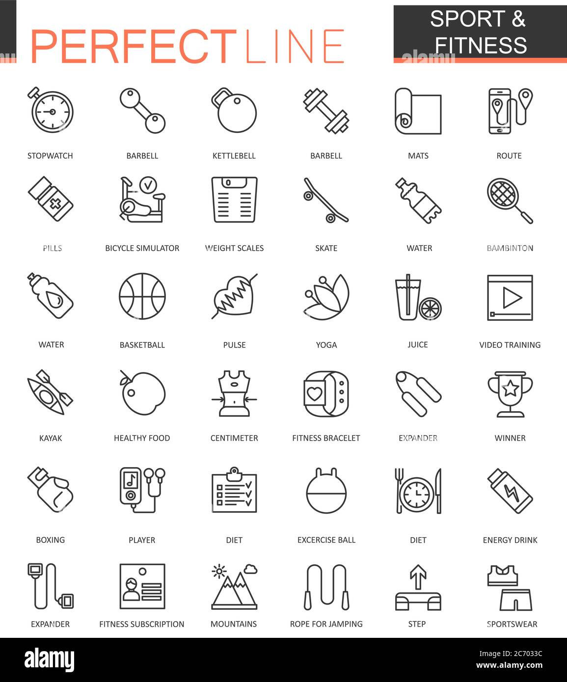 Jeux d'icônes Web de sport et de forme physique. Motif icône de contour Illustration de Vecteur