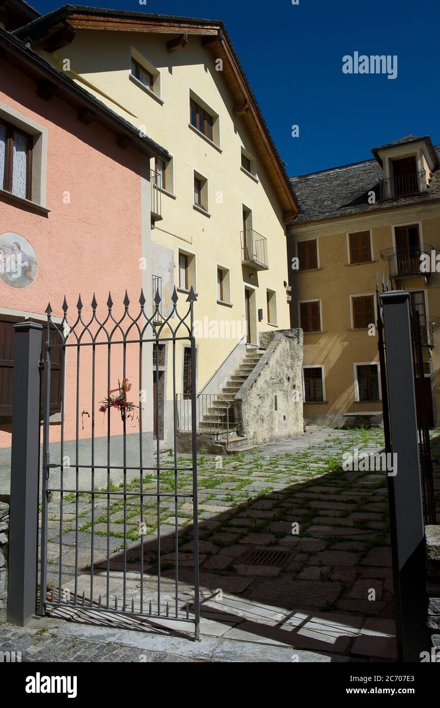 Europe, Italie, maison de Mandamentale, Centro Culturale, Santa Maria Maggiore, vallée de Vigezzo, Piémont, pays de cheminées Banque D'Images