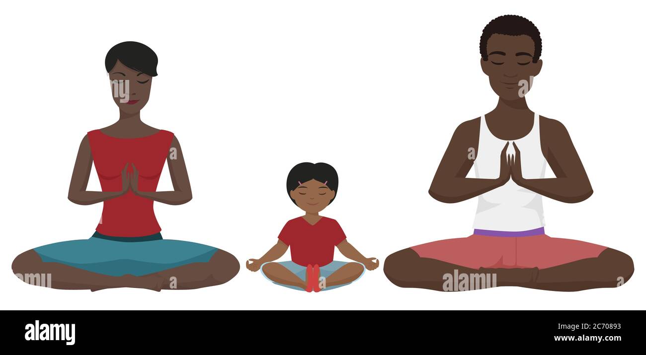 Illustration vectorielle Yoga de la famille afro-américaine. Position Lotus isolée Illustration de Vecteur