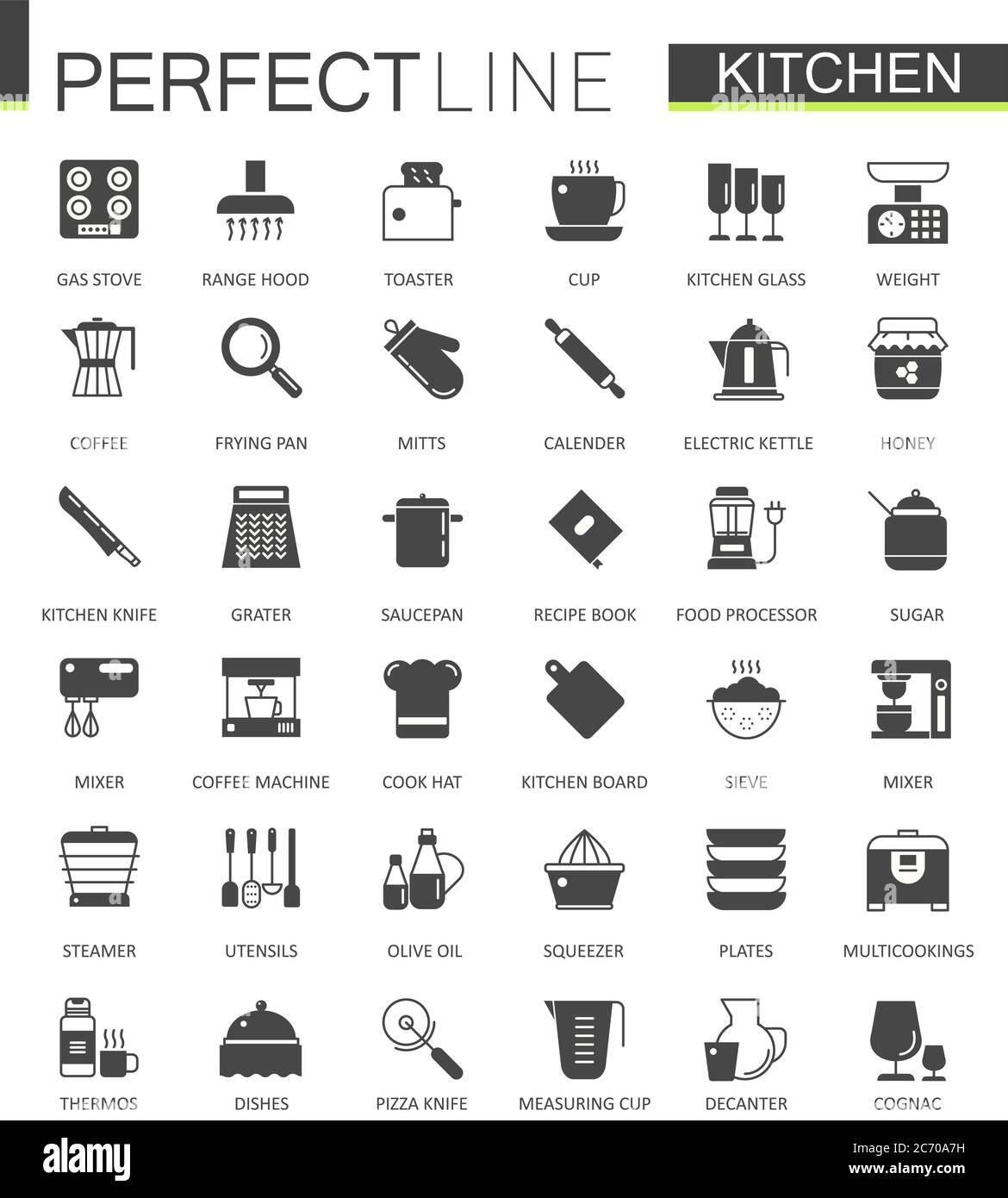 Noir classique cuisine icônes web définir vecteur Illustration de Vecteur