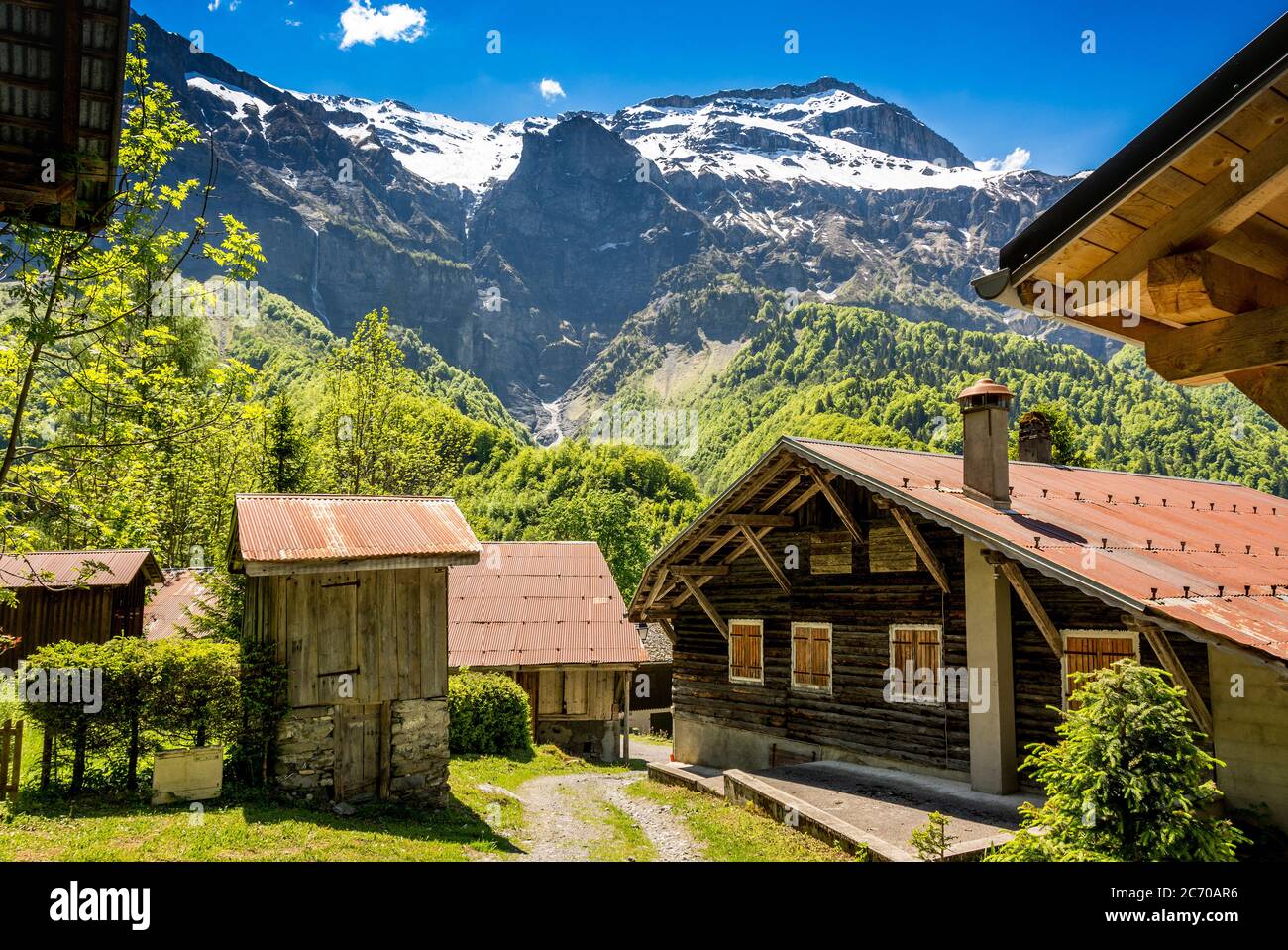 Chalets de Frenalay à Sixt fer a Cheval. Alpes françaises. Haute-Savoie. Auvergne-Rhône-Alpes. France Banque D'Images