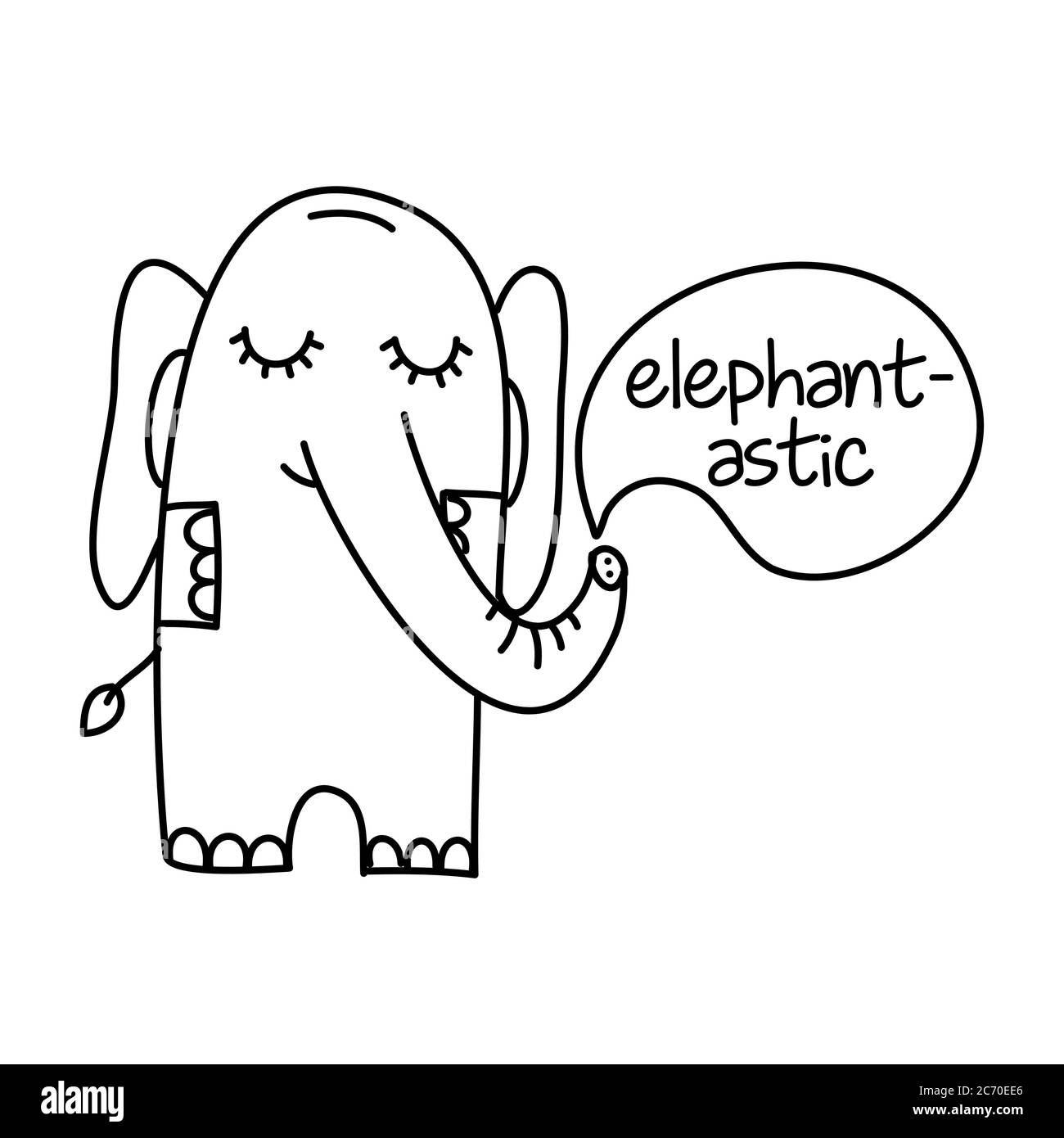 Elephantastic (Elphant + Fantastic Words pun) - drôle de chien dessiné à la main, dessin animé elaphant. Idéal pour les affiches ou les t-shirts. Vecteur h Illustration de Vecteur