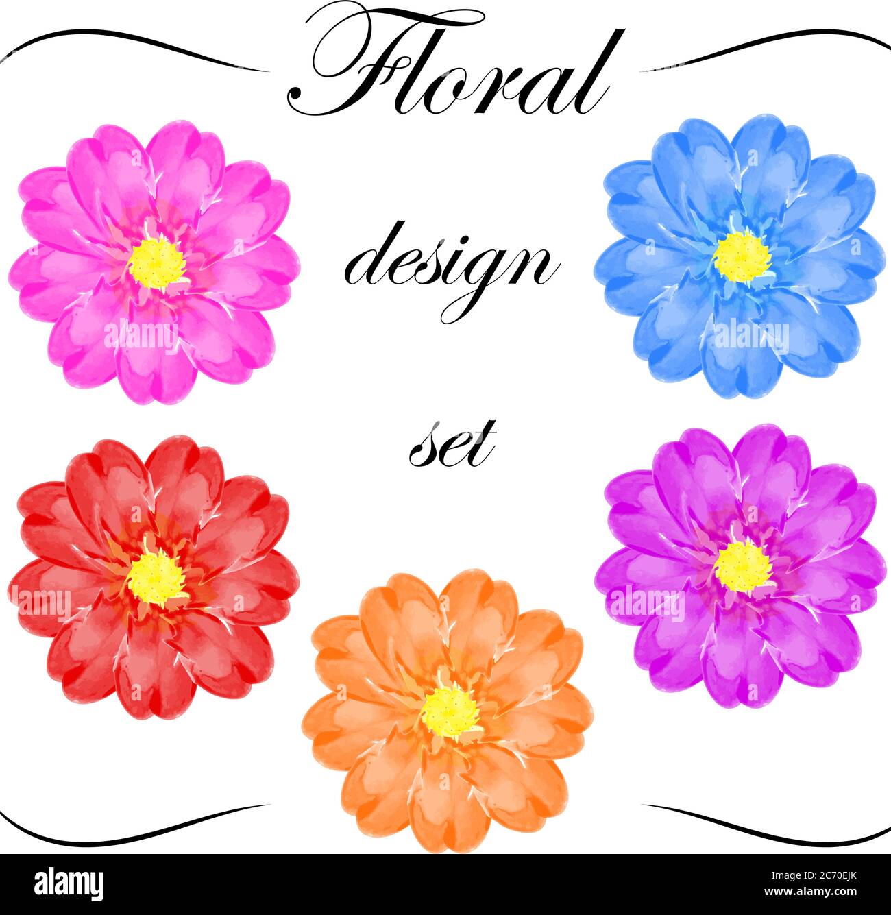 Ensemble de fleurs aquarelles en 5 couleurs. Illustration de Vecteur