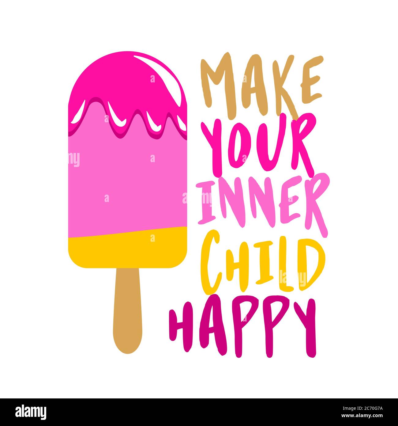 Faites Plaisir A Votre Enfant Interieur Des Stickles De Glace De Fraise Sur Fond Blanc Avec Une Citation Charmante Mignonne Glace Dessinee A La Main Des Rigoles Amusantes Pour Image Vectorielle