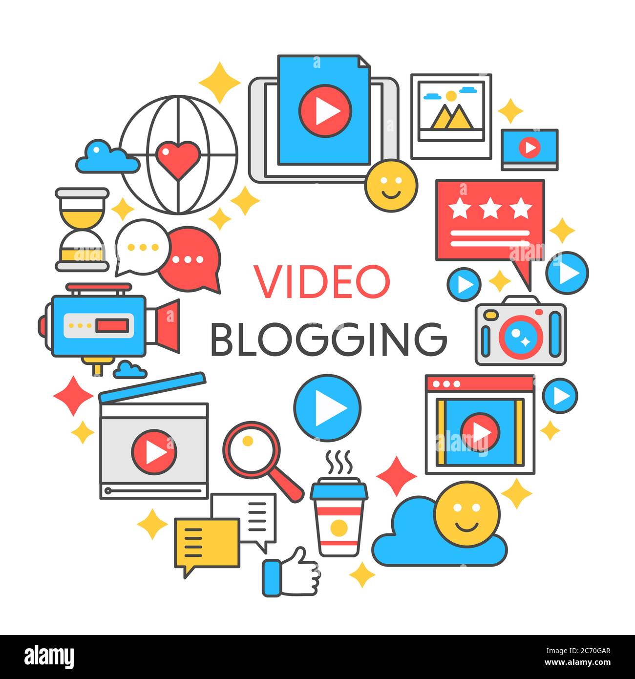Illustration du concept de vecteur de ligne plate de blogging vidéo. Poster, modèle pour le Web Illustration de Vecteur