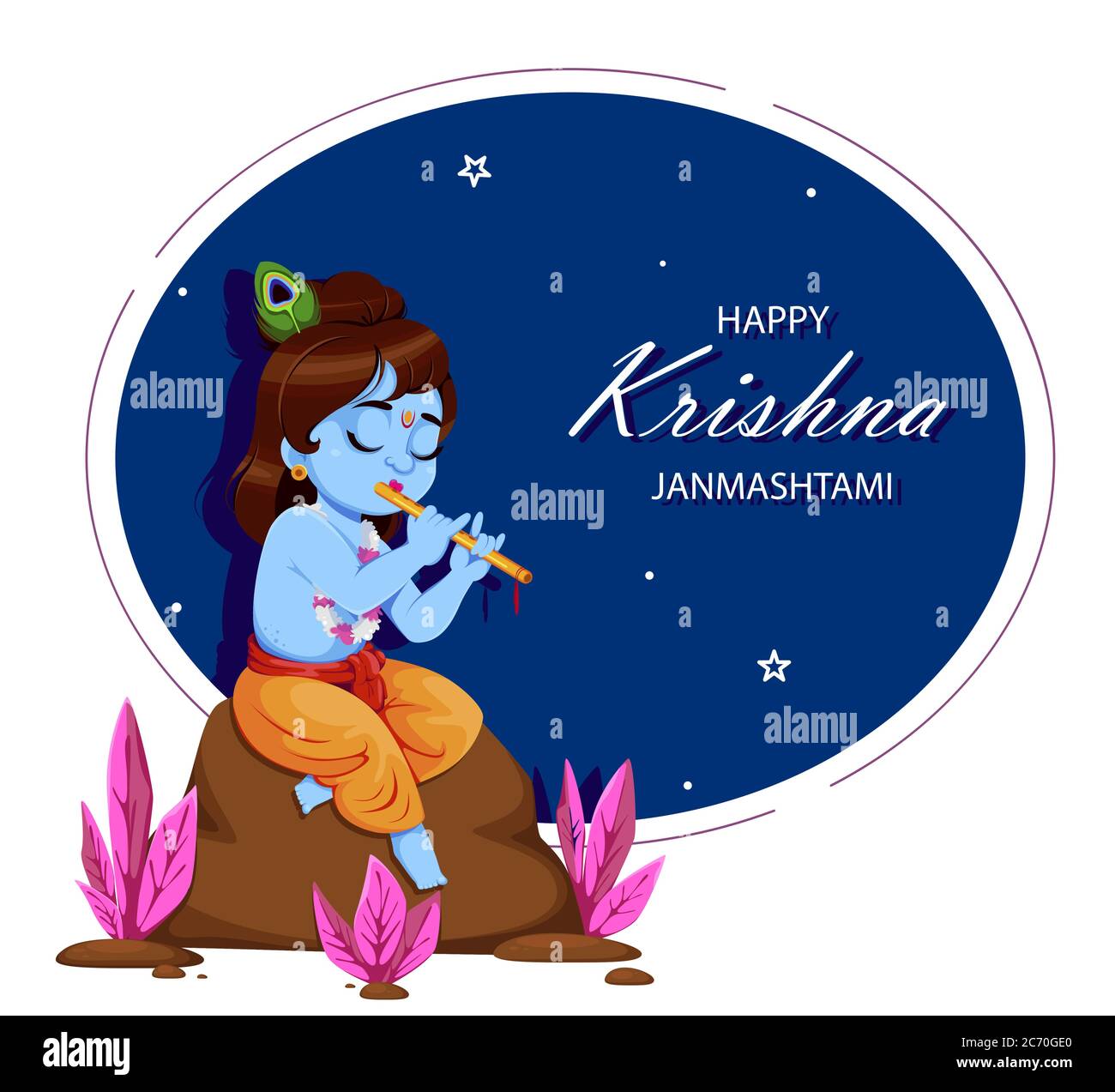 Bonne Krishna Janmashtami. Lord Krishna jouant de la flûte. Bonne fête de Janmashtami en Inde. Illustration vectorielle Illustration de Vecteur