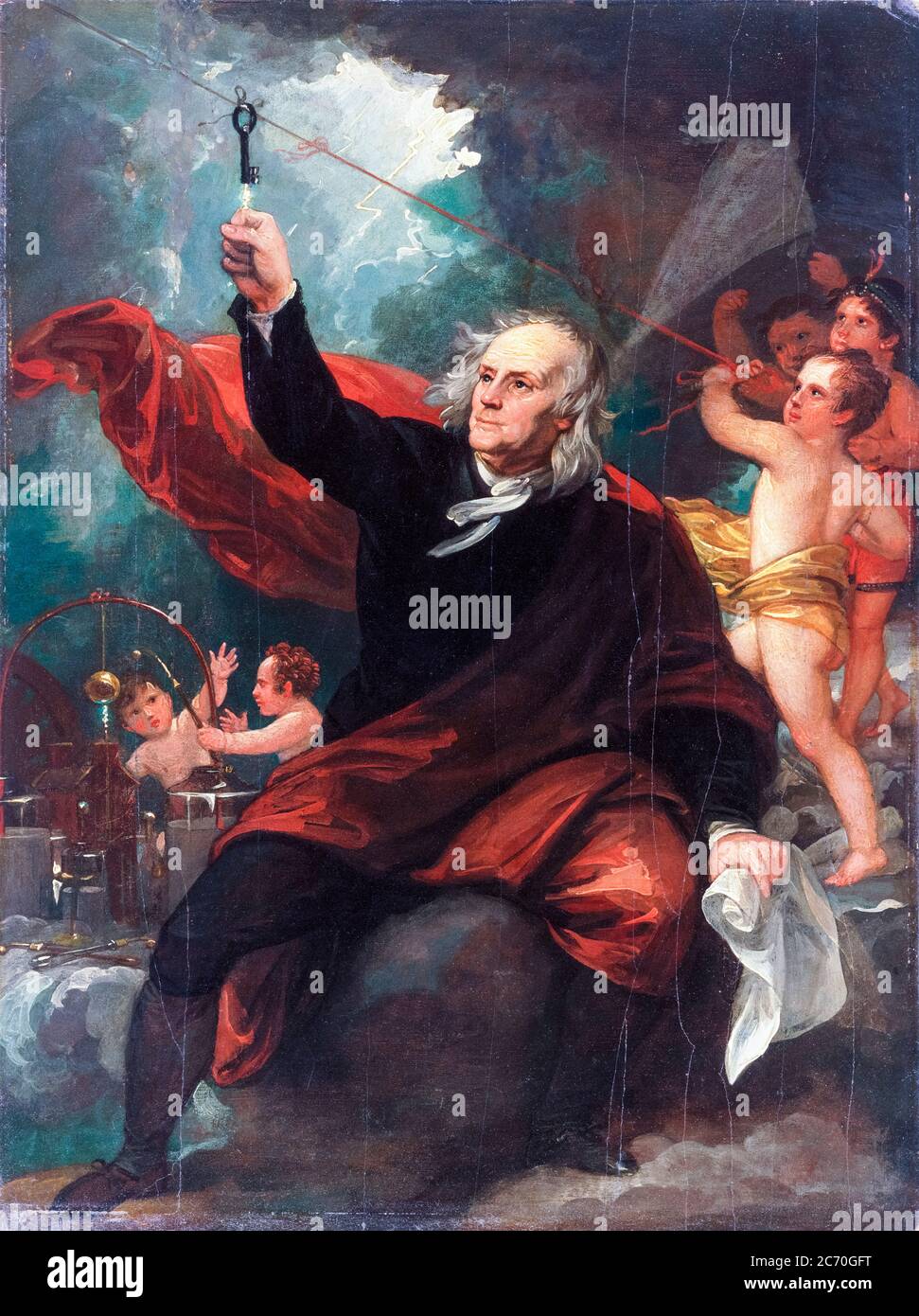 Benjamin Franklin dessinant l'électricité du ciel, peinture de Benjamin West, vers 1816 Banque D'Images