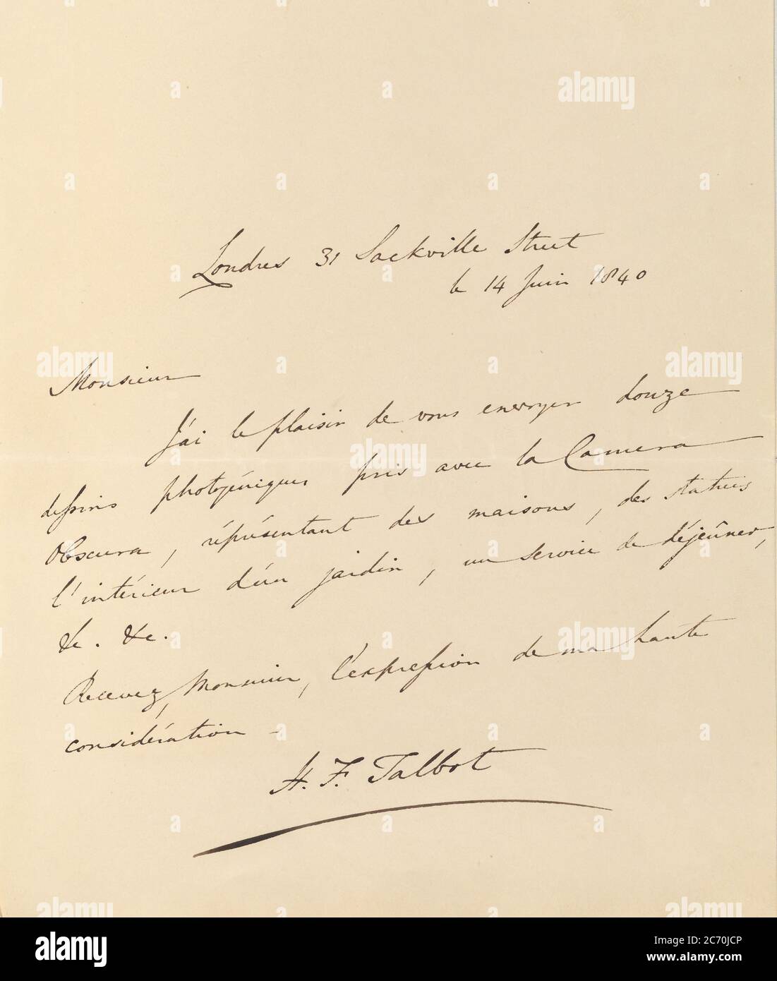 [Lettre manuscrite de W. H. Fox Talbot à Antonio Bertoloni], 1840. Banque D'Images