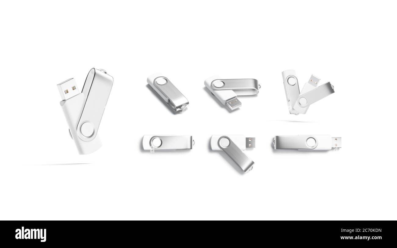 Cache blanc maquette de clé usb ouverte et fermée, vues différentes Banque D'Images