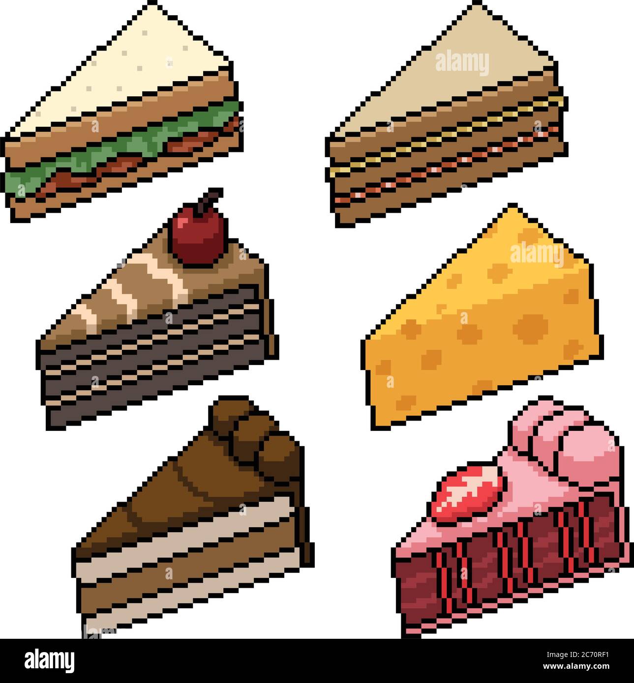 Ensemble Pixel Art Sandwich Isole Fromage A Gateau Image Vectorielle Stock Alamy