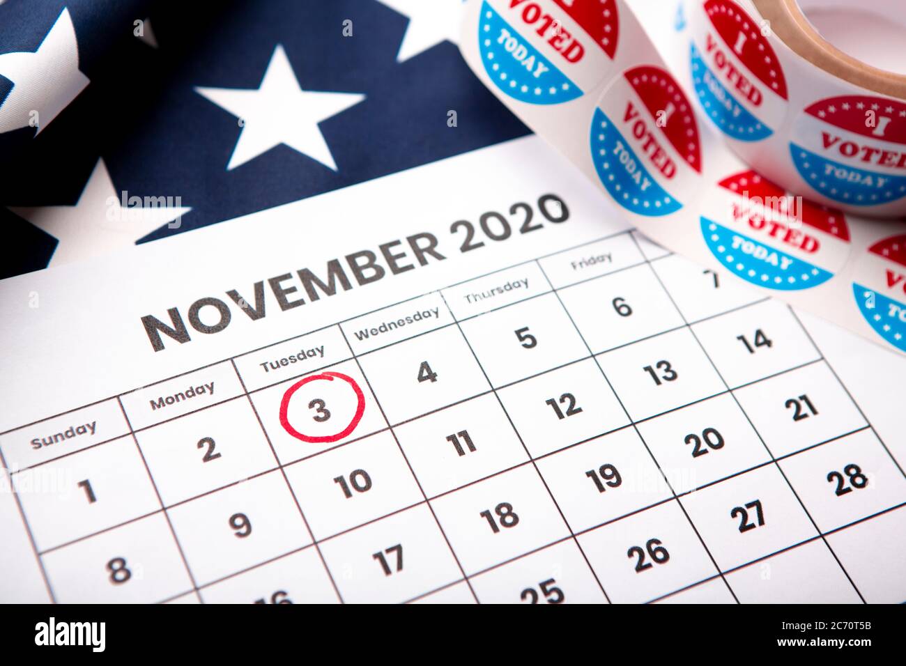 Cercle rouge sur le calendrier de novembre 2020, élection présidentielle Banque D'Images
